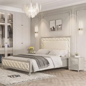 Lanmeng Island High-Grade Modern Simple Light Luxury American Double King Bed French Cream Style Solid Wood Leather Bed Frame