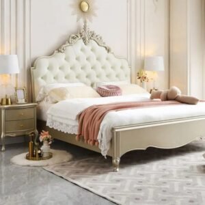 Lanmeng Island Modern Luxury Bedroom Set Princess King Size Bed with Smart Features Wooden Frame Soft Leather Upholstery Storage Double Bed Bag