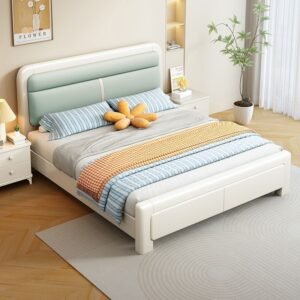 Lanmeng Island Modern Rubber Wood Bed Frame Luxury King Queen Size Double Bed Solid Wood Bedroom Set for Home or Hotel Furniture