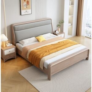 Lanmeng Island Wholesale King Nordic Queen Solid Wood Bed Comfortable Modern Design Simple Made Rubber Solid Home Apartment Bedroom Furniture