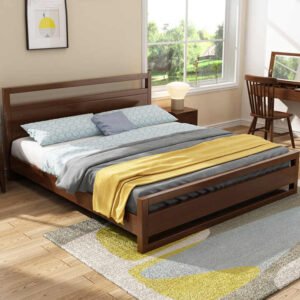 Lanmeng Island Manufactures Luxury Modern Bedroom Furniture-Simple Solid Wood Double Bed King Sizes Minimalist Style Smart Revolving Features