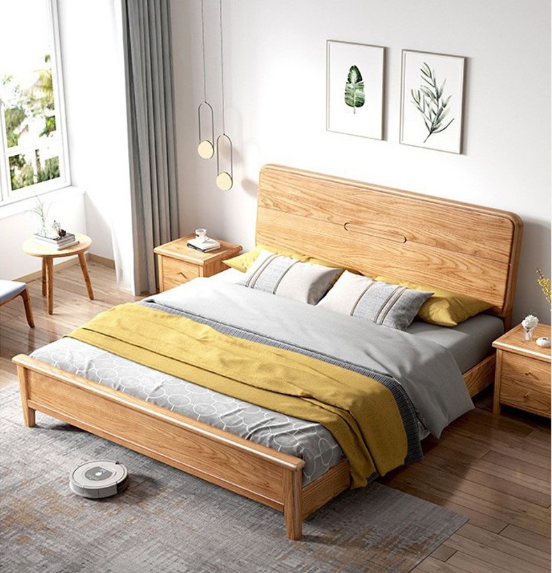 Simple King Wooden Bed for Home Storage