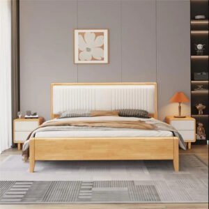Lanmeng Island High Quality Solid Wood Bed Frame Storage Drawers Simple Design for Home Hotel King Queen Size Rubberwood Bed Furniture