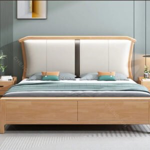 Lanmeng Island Modern Minimalist King-Size Solid Wood Bed Frame with Luxury Softness and Light Storage for Small Apartments and Weddings