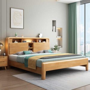 Lanmeng Island Modern Simple Solid Wood King Size Bed with Storage for Home or Apartment Bedroom Furniture Manufactured by Wooden Bed