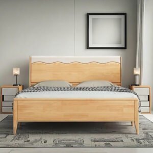 Lanmeng Island Nordic Modern Minimalist Solid Wood King Size Bed Soft Back Night Light Multi-Functional Bedroom Furniture Set Includes Storage