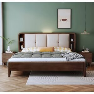 Lanmeng Island Nordic Solid Wood Bed Frame Single & Double Full Size Modern Simple Bedroom Multi-Functional King Storage for Home Apartment