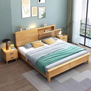 Lanmeng Island Modern King-Size Platform Bed with Panel Latest Design Solid Wood for Home and Hotel Bedrooms with Storage Feature USB Port