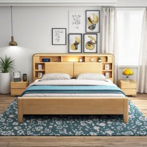 Lanmeng Island Modern Simple Queen Rubberwood Storage Bed Frame Multi-Functional Wholesale Hotel Apartment Bedroom Furniture Double Bed