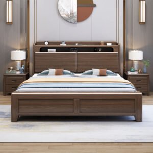 Lanmeng Island Modern Simple Solid Wood Double Bed King-Size Storage with Revolving Queen Storage Bed Design for Hotels Apartments Wholesale