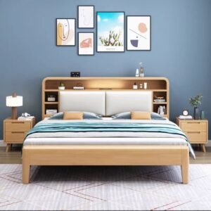 Lanmeng Island Modern Luxury Double Bed with Storage Customized Factory Multi-Functional Bed Frame Solid Wood Bedroom Furniture Affordable