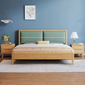 Lanmeng Island Nordic Modern Simple 1.5m Double Bed & 1.8m King Queen Size Solid Wood Frame with Storage Soft Backrest for Home Apartment