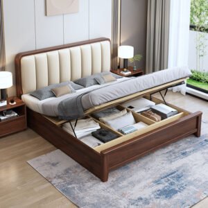 Lanmeng Island Modern Style King Size Solid Wood Double Bed with Multifunctional & Storage for Hotels Manufactured Bedroom Furniture