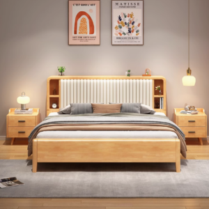 Lanmeng Island Multi-Functional Modern Comfortable King Size Solid Wood Bed Queen Storage Wooden Headboard for Home Apartment Bedroom Storage
