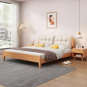 Lanmeng Island Smart Bedroom Furniture High-End Leather Luxury Upholstered Leather Bed Hotel Queen King Size Bed Room Wood Frame Beds