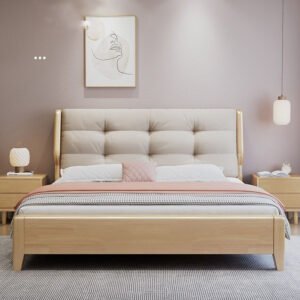 Lanmeng Island Modern Heavy-Duty Wood Headboard Double Bed Frame Multi-Functional Storage Home Furniture Bedroom Platform King Size Rubberwood