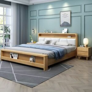 Lanmeng Island Modern King-Size Solid Wood Bed Frame with Multi-Functional Storage Factory Direct Supply Customizable Wholesale Manufacturers