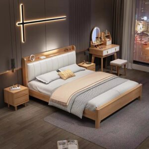 Lanmeng Island Modern Double Queen Size Wooden Bed Frame Simple Solid Wood with Multi-Functional Storage Elegant Design Manufacturer