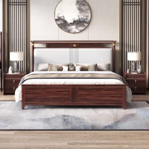 Lanmeng Island Luxury Modern Solid Wood Bedroom Furniture Set with Storage King-Size Ebony Bed for Bed Room & Hotels Custom Contemporary