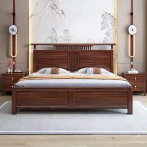 Lanmeng Island Manufacturer Modern King Queen Size Bed Frame with Solid Wood Storage Drawers High Backrest Design for Family Hotel Bedroom