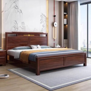 Lanmeng Island Modern Luxury King Size Solid Wood Bed Multi-Functional Ebony Bedroom Furniture with Storage for Home Hotel Manufacturer