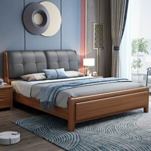 Lanmeng Island Modern Style Soft Backrest King Size Beds Frame Solid Wood Double Bed with Multifunctional Storage Manufacture Bedroom Furniture
