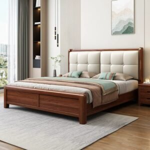 Lanmeng Island King Queen Soft Backrest Beds Frame Solid Wood Double Bed with Storage for Hotels Manufactured Modern Style Bedroom Furniture