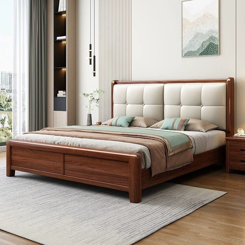 King Queen Soft Backrest Beds Frame Solid