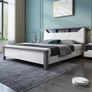 Lanmeng Island Modern King Storage Backrest King Beds Frame Solid Wood Double Bed with Multifunction for Hotels Manufactured Bedroom Furniture