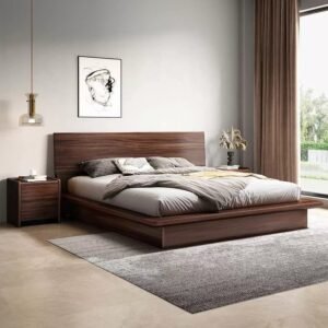 Lanmeng Island Modern High Quality Tatami King Queen Ash Beds Frame Solid Wood Double Bed with Multifunction Manufacture Bedroom Furniture OEM