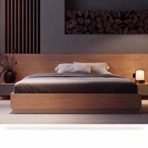 Lanmeng Island Modern Hotel High Quality Tatami King Queen Ash Beds Frame Wood Double Bed with Multifunction Manufacture Bedroom Furniture OEM