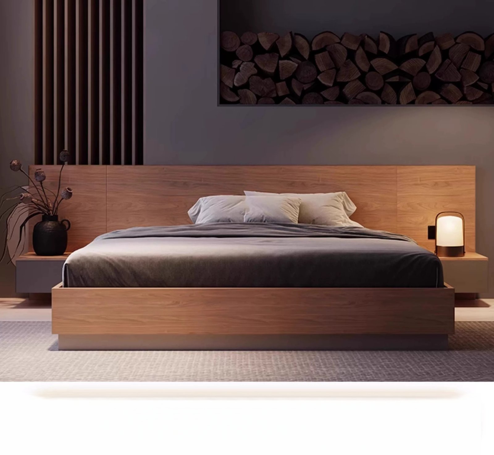 Lanmeng Island Modern Hotel High Quality Tatami King Queen Ash Beds Frame Wood Double Bed with Multifunction Manufacture Bedroom Furniture OEM