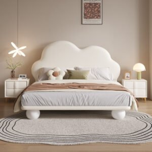 Lanmeng Island Modern Simple Cloud Models Kids Bed for Boys Girls Home Hotel Use Soft Leather Upholstered Queen King Sizes with Massage Feature