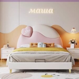 Lanmeng Island Modern Single Bed Boys Girls Solid Wooden Bedframe Comfortable Leather Upholstery Velvet Design King Queen Soft Storage Cheap