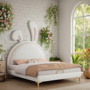 Lanmeng Island Modern Nordic Girl Single Cloud Bed Luxury Rabbit Princess Theme Children's King-Size Leather Bunk Bed Wood Bedroom Use Soft