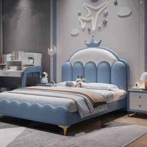 Lanmeng Island Children's Modern Simple Bedroom 1.2m Single Solid Wood Revolving Bed Crown Storage Leather Feature Available Queen King Sizes