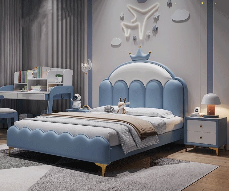 Lanmeng Island Children's Modern Simple Bedroom 1.2m Single Solid Wood Revolving Bed Crown Storage Leather Feature Available Queen King Sizes