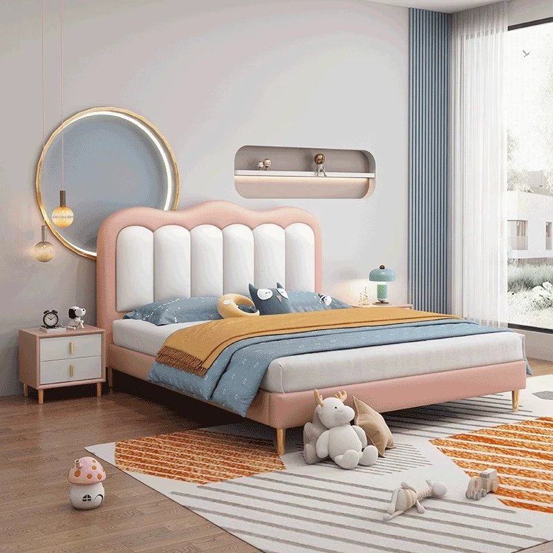 Lanmeng Island Wholesale New Modern Full Girl Kids Bed Wooden Frame Beds Pink Up-Holstered Bedroom Furniture Soft Style Children's Bed for Boy