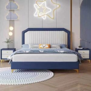 Lanmeng Island Blue Cute Soft Children's Bed For Girl Boy Modern Full Size Kids Colorful Beds Twin Wooden Frame Up-holstered Bedroom Furniture