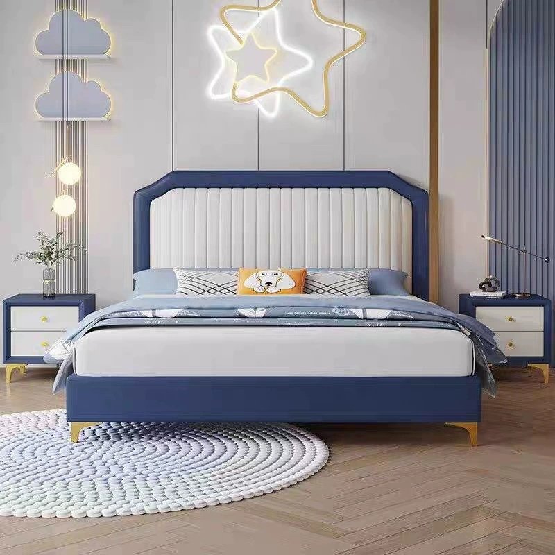 Lanmeng Island Blue Cute Soft Children's Bed For Girl Boy Modern Full Size Kids Colorful Beds Twin Wooden Frame Up-holstered Bedroom Furniture