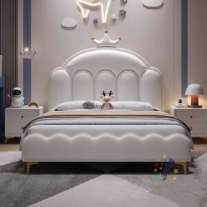 Lanmeng Island Hot Children's Modern Bedroom Furniture Single Kid Solid Wood Boys Bed Crown Girls Artificial Leather Beds Feature Full Sizes
