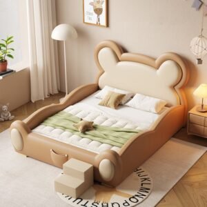 Lanmeng Island Hot Sales Kids New Bear Design Bed Children Animal Shaped Beds for the Boy Girl Lovely Double Kids Bed Bedroom Furniture Set