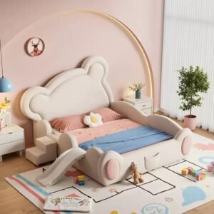 Lanmeng Island Hot Selling Twin Bear DesignKids Bed Lovely Animal Shaped Full Size Beds Kid Bed Children Bedroom Furniture for Boy Girl Baby