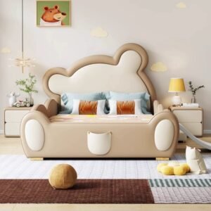Lanmeng Island Wholesale Kids Animal Shaped Bed Lovely Bear Full Size Beds Child Cute Bed With Stair Slide Bedroom Furniture for Boy Girl Baby