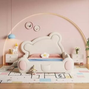 Lanmeng Island Hot Selling Bear Design Twin Full Size Beds Animal Shaped Kids Bed Children Cute Colour Bedroom Furniture for Boy Girl Baby Kid
