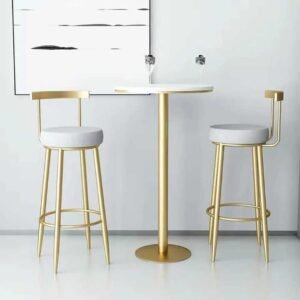 Lanmeng Island Nordic Luxury Modern High Metal Bar Chair Velvet Gold Kitchen Stool with Fabric Counter Furniture for Dining and Bar Tables