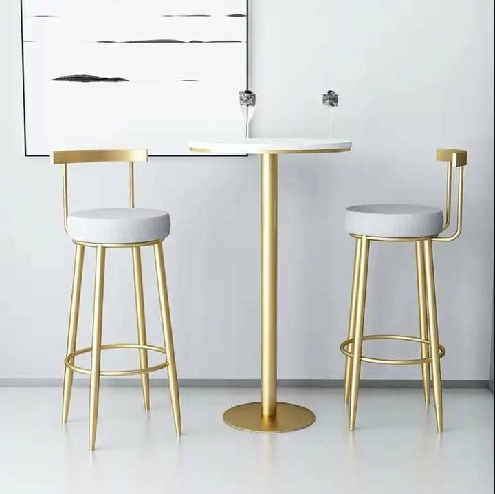 Lanmeng Island Nordic Luxury Modern High Metal Bar Chair Velvet Gold Kitchen Stool with Fabric Counter Furniture for Dining and Bar Tables