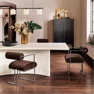 Lanmeng Island Wholesale Modern Simple Stainless Steel Dining Room Chairs Home Backrest Dining Lounge Chair for Hotel Restaurant