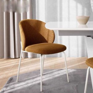 Lanmeng Island 2024 Nordic Dining Chair Brown Light Luxury Modern Revolving Home Furniture Wooden Legs Fabric Cover Kitchen Leisure