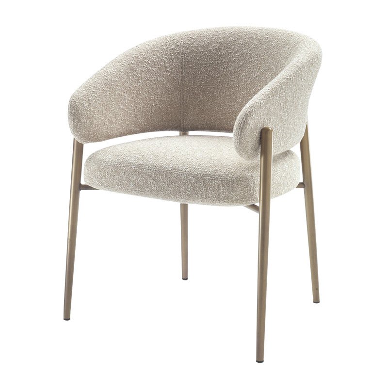 Lanmeng Island Italian Modern Simple Home Lamb Velvet Dining Chair with Wooden Armrests Casual Restaurant Leisure Chair with Designer Backrest